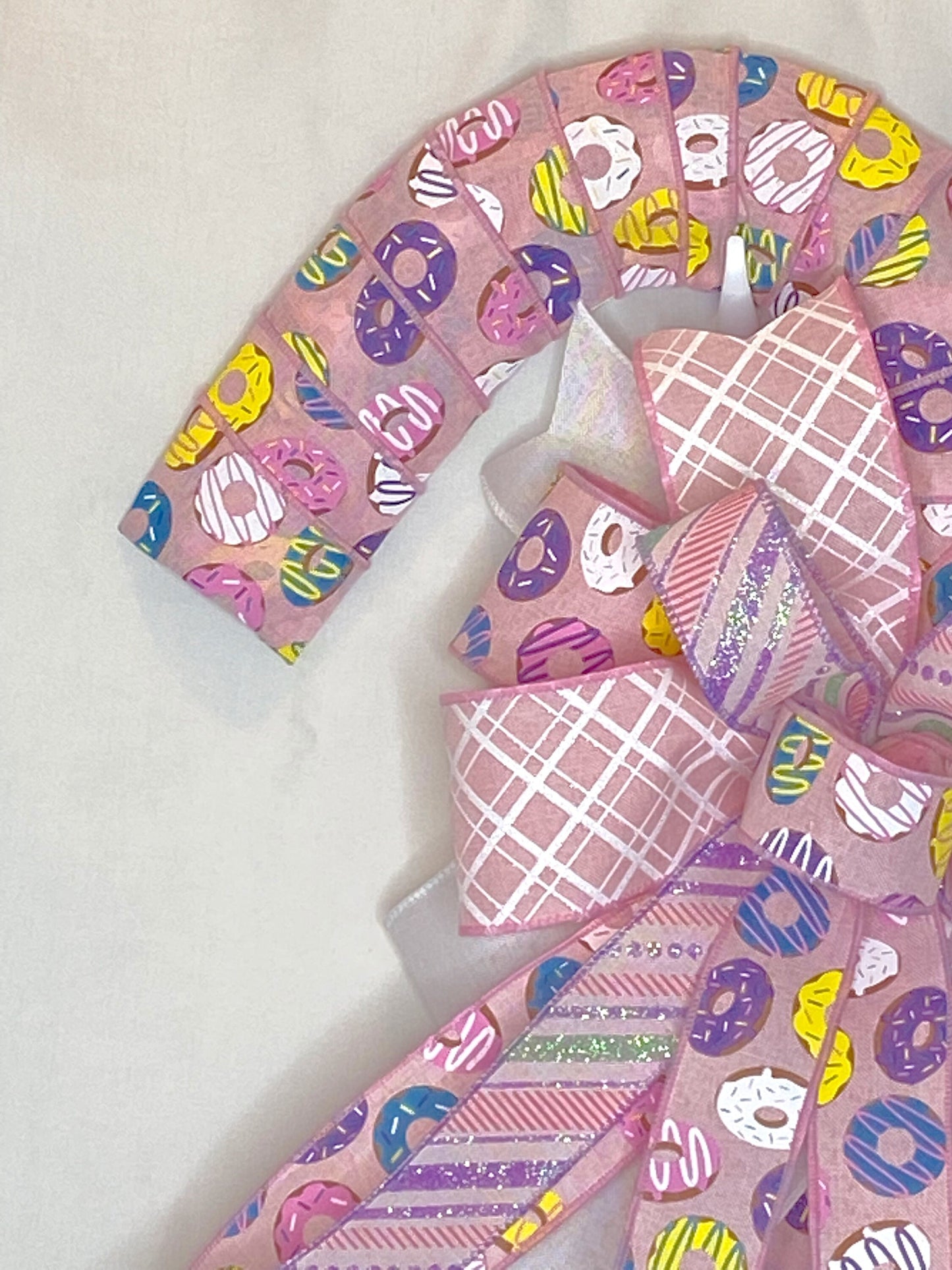 Candy cane door hanger, Donut theme decor, Pink candy cane, Candy land decor.  Pink and white Christmas door decor.