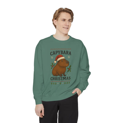 Capybara Christmas Sweatshirt Unisex | Funny Animal Holiday Sweater | Cute Cozy Winter Pullover | White or Light Green Christmas Gift