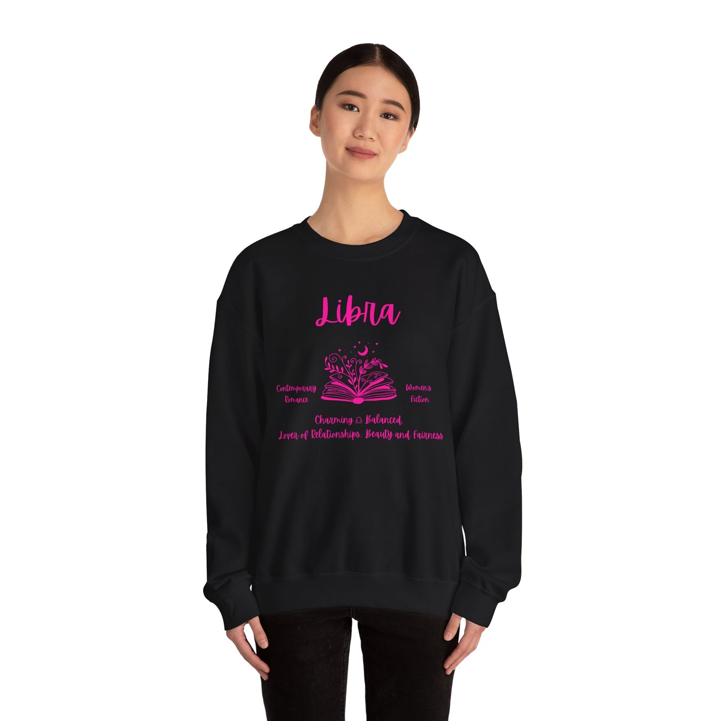 Libra Book Lover Sweatshirt , Black, White or Light Pink, Bright Pink Design