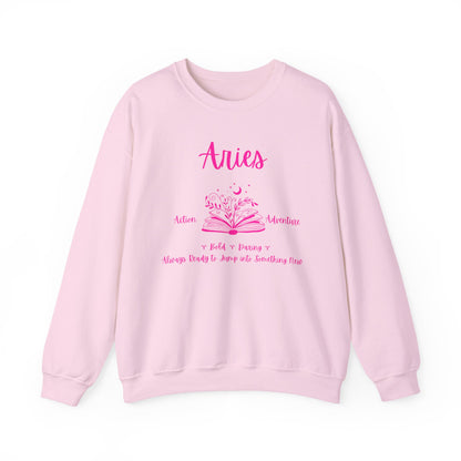 Aries Bookworm Crewneck Sweatshirt, Astrology Zodiac Gift, Aries Apparel, Book Lover Gift, Pink Graphic Sweatshirt, Aries Birthday Present,