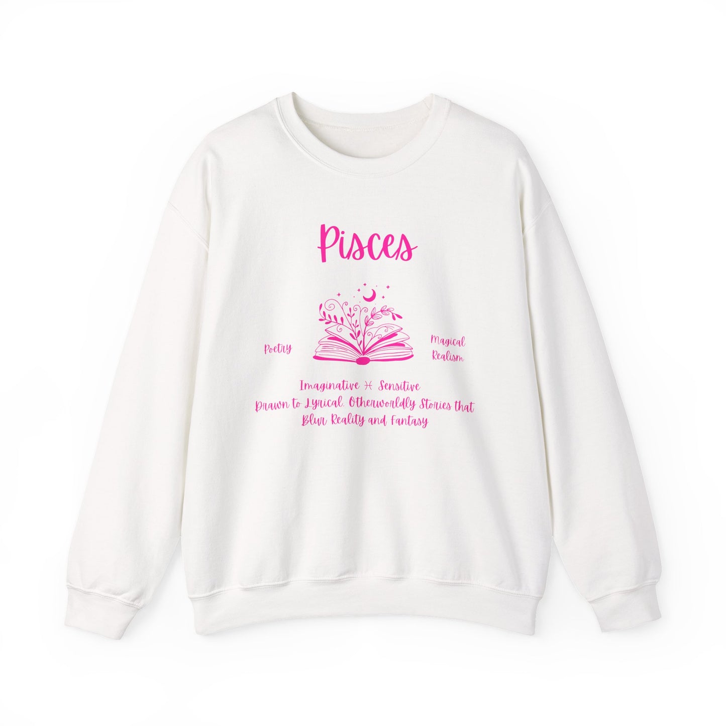 Pisces Book Lover Sweatshirt , White, Black or  Light Pink ,  Bright Pink Design