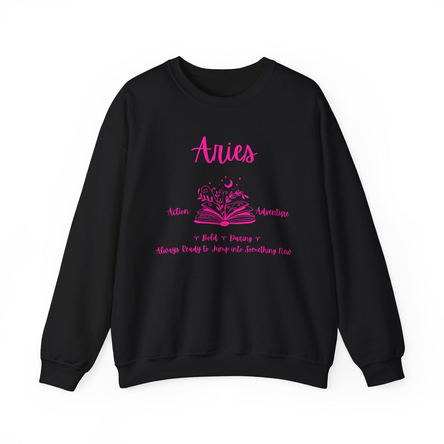 Aries Bookworm Crewneck Sweatshirt, Astrology Zodiac Gift, Aries Apparel, Book Lover Gift, Pink Graphic Sweatshirt, Aries Birthday Present,