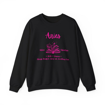 Aries Bookworm Crewneck Sweatshirt, Astrology Zodiac Gift, Aries Apparel, Book Lover Gift, Pink Graphic Sweatshirt, Aries Birthday Present,