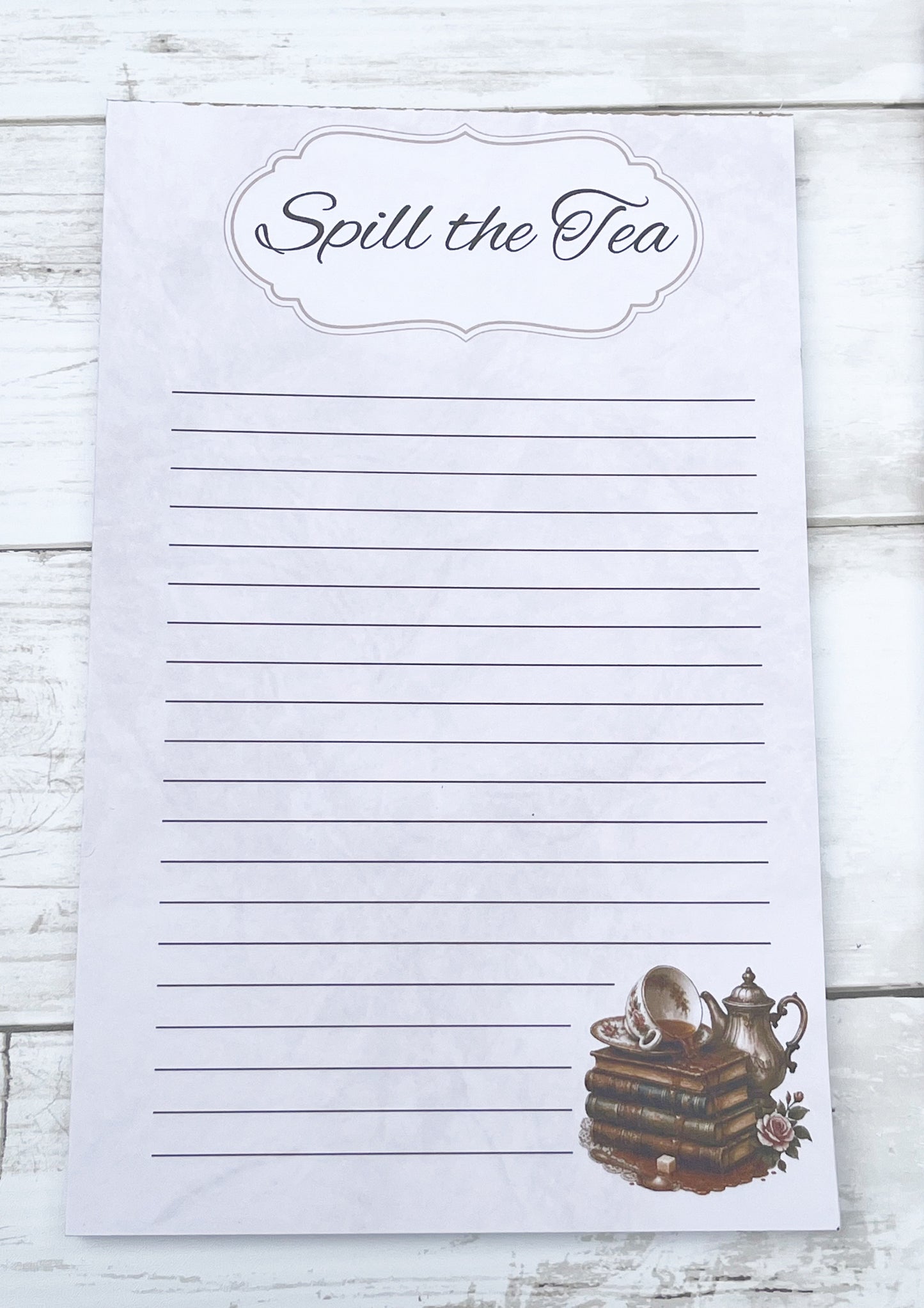 Spill the Tea Notepad – 5.5” x 8.5” Cottagecore Tea Lover Notepad | 50 Tear-Off Pages | Reading Journal Notes | Book Lover Gift