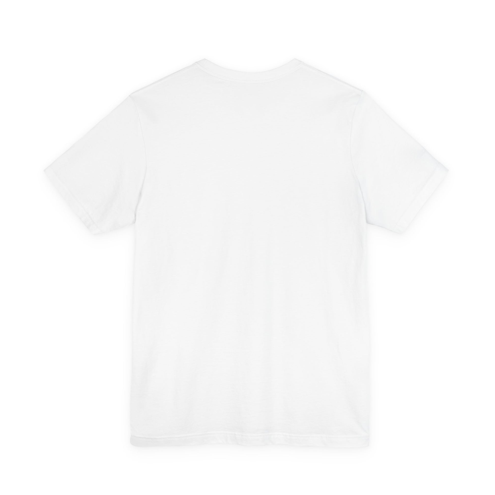 Plain white t-shirt on a white background, back view