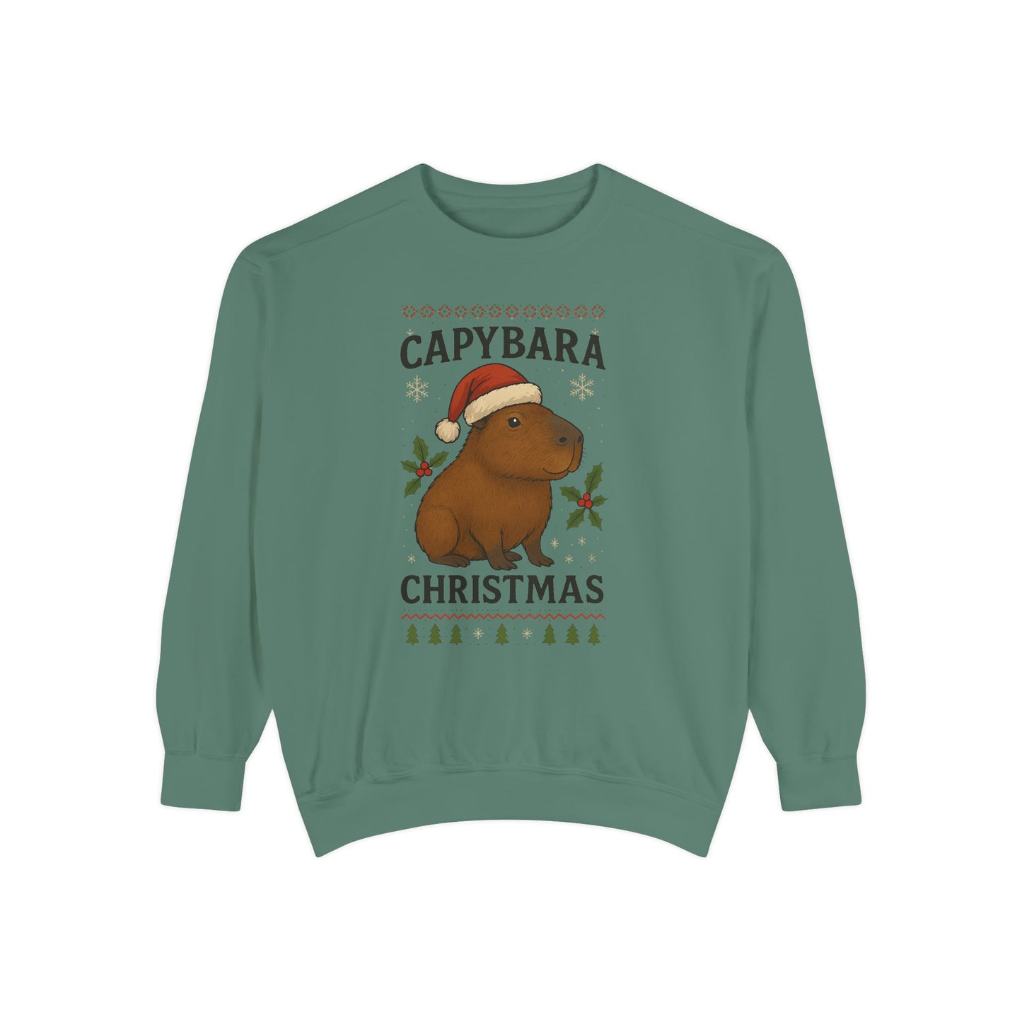 Capybara Christmas Sweatshirt Unisex | Funny Animal Holiday Sweater | Cute Cozy Winter Pullover | White or Light Green Christmas Gift