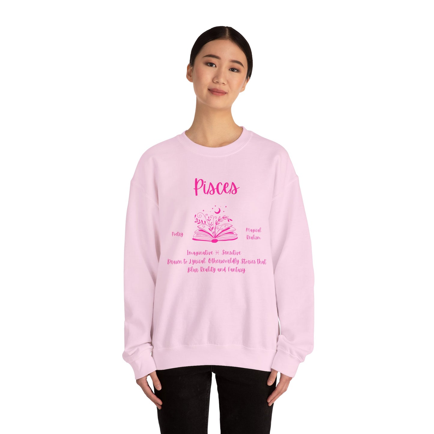Pisces Book Lover Sweatshirt , White, Black or  Light Pink ,  Bright Pink Design
