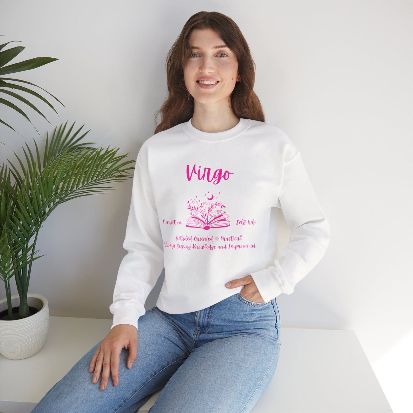 Virgo Book Lover Sweatshirt , Black, White or Light Pink , Bright Pink Design