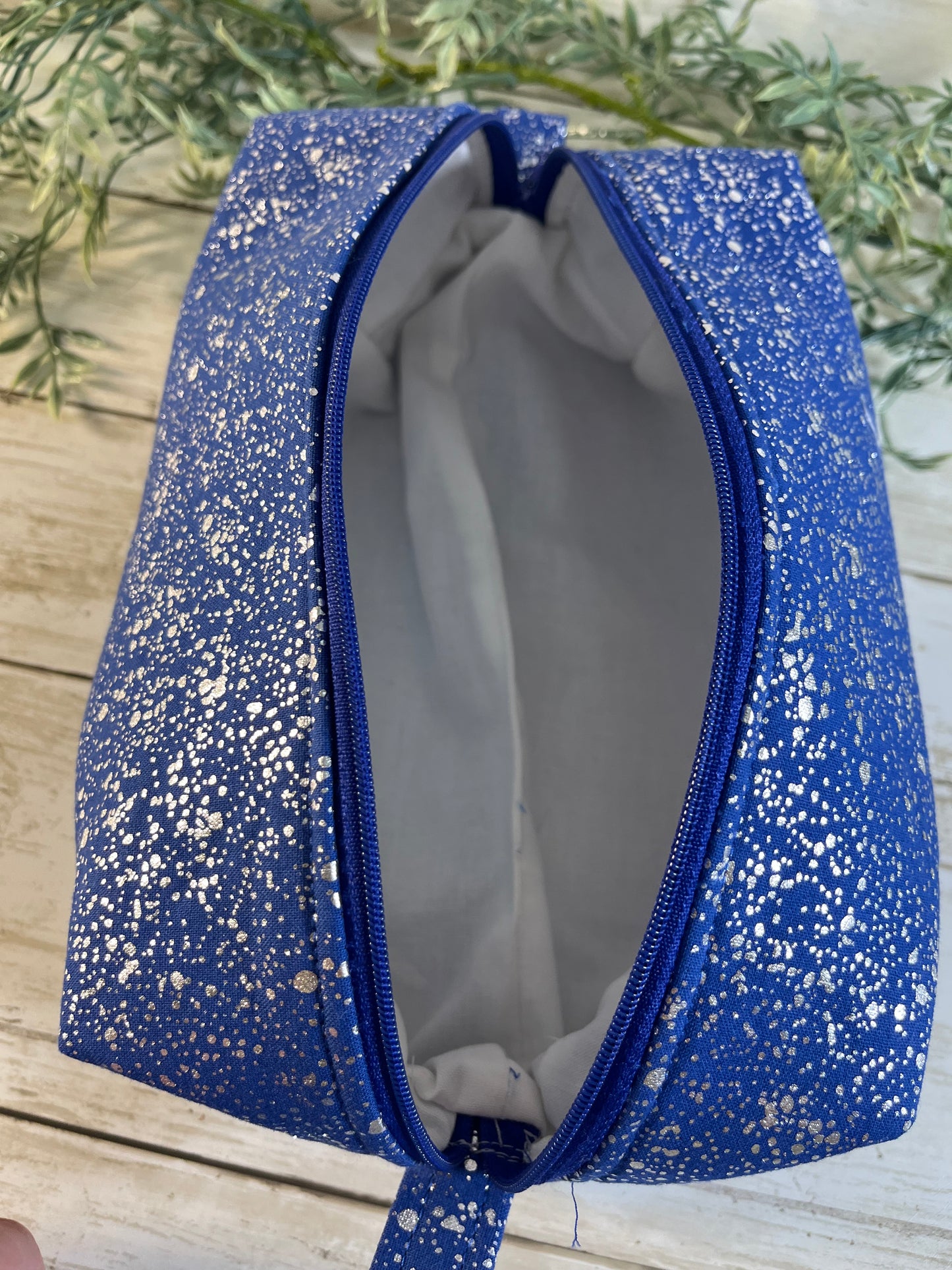 Handmade Boxy Makeup Bags | Quilted Cotton Cosmetic Pouch | Blue Floral, Strawberry, and Paw Prints | Travel Toiletry Organizer | Gift for Her