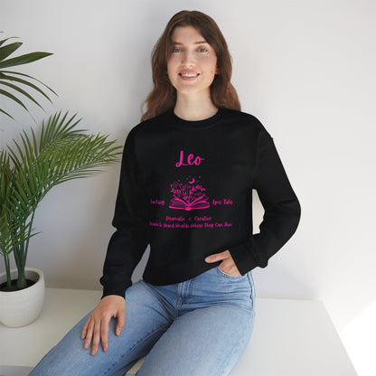 Leo Book Lover Sweatshirt , Book Lover Sweatshirt, Black, White or Light Pink, Bright Pink Design