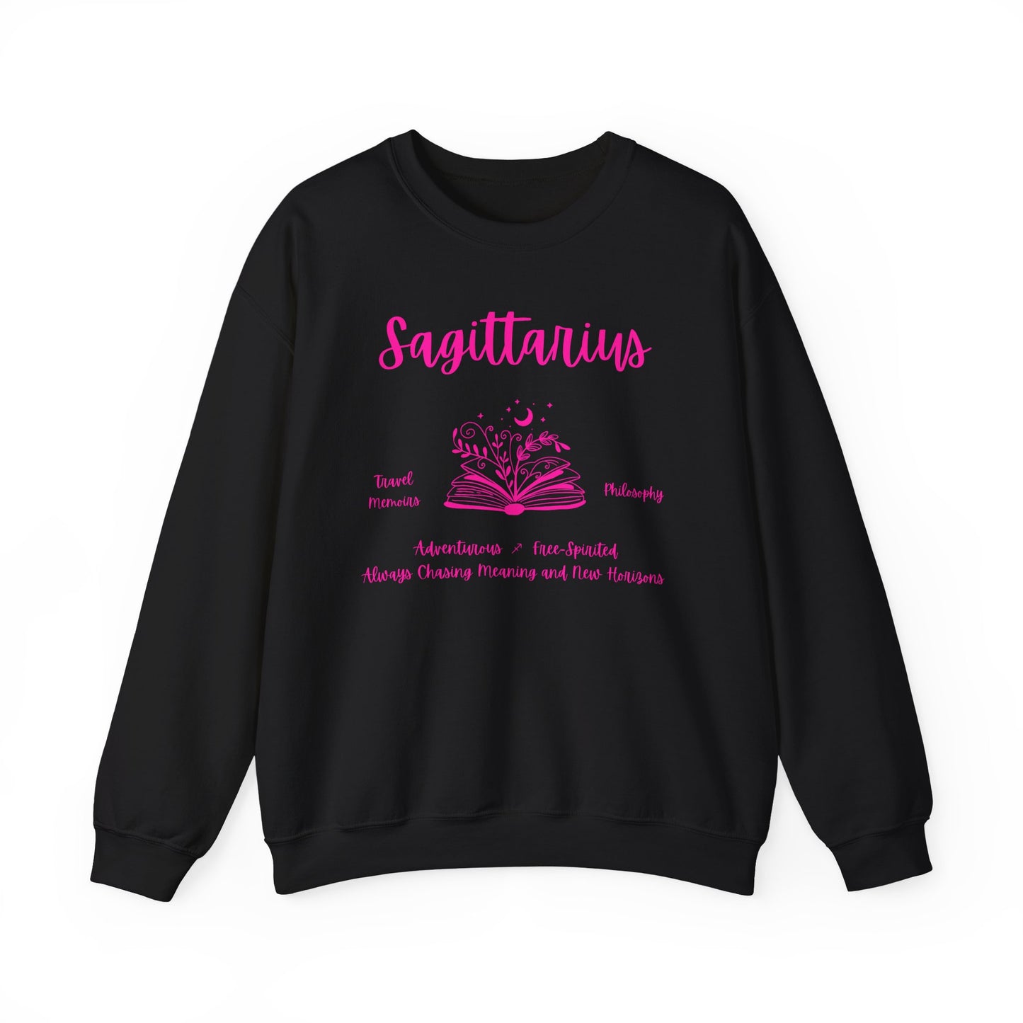 Sagittarius Book Lover Sweatshirt,  Black,  White or Light Pink, Bright Pink Design