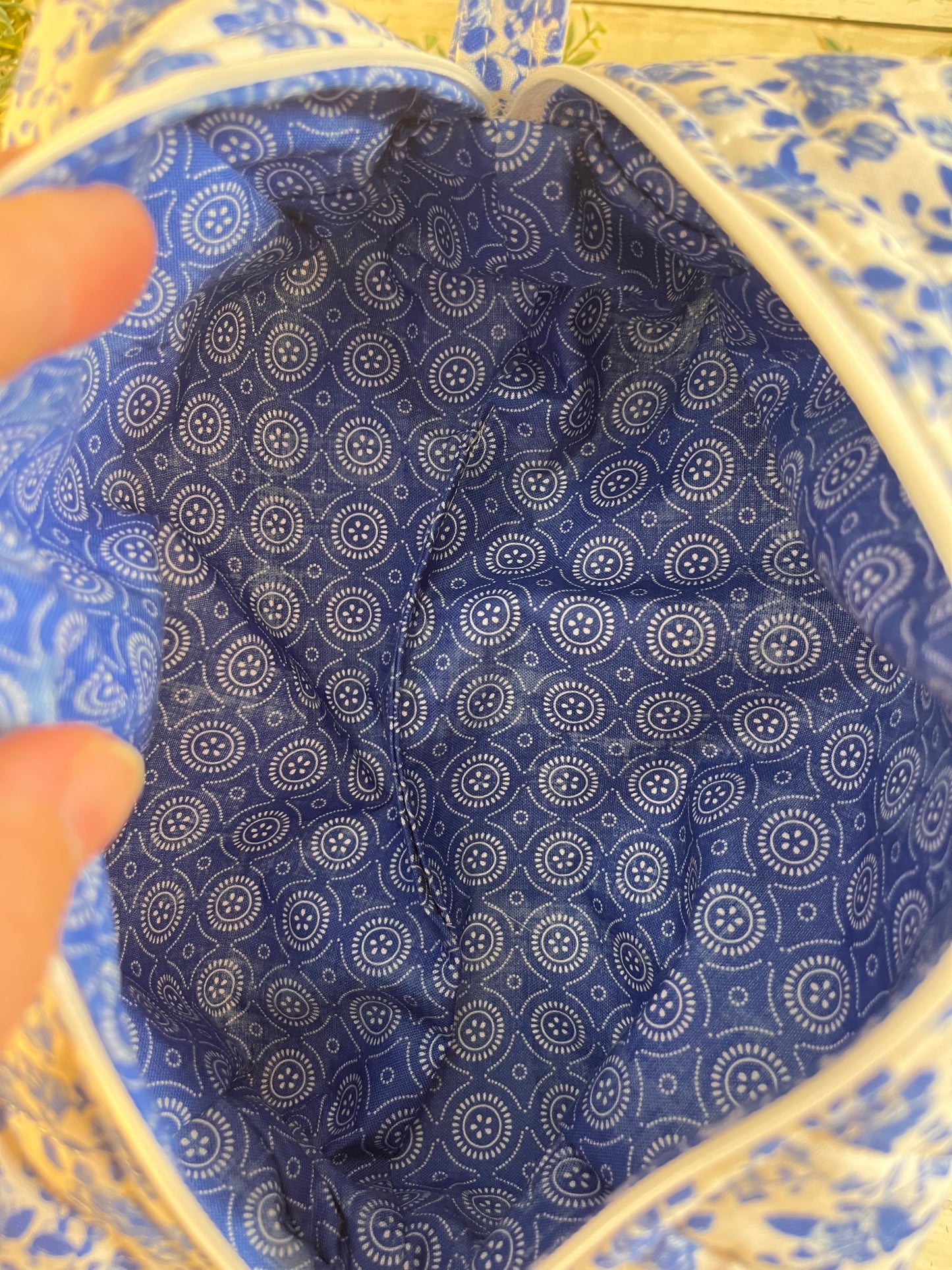 Handmade Boxy Makeup Bags | Quilted Cotton Cosmetic Pouch | Blue Floral, Strawberry, and Paw Prints | Travel Toiletry Organizer | Gift for Her