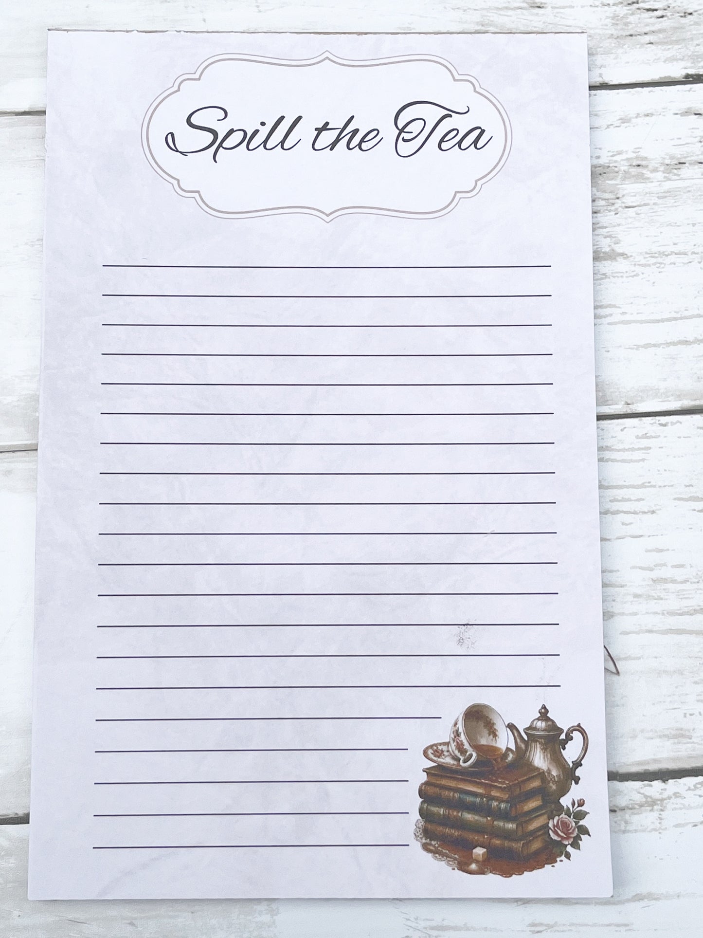 Spill the Tea Notepad – 5.5” x 8.5” Cottagecore Tea Lover Notepad | 50 Tear-Off Pages | Reading Journal Notes | Book Lover Gift