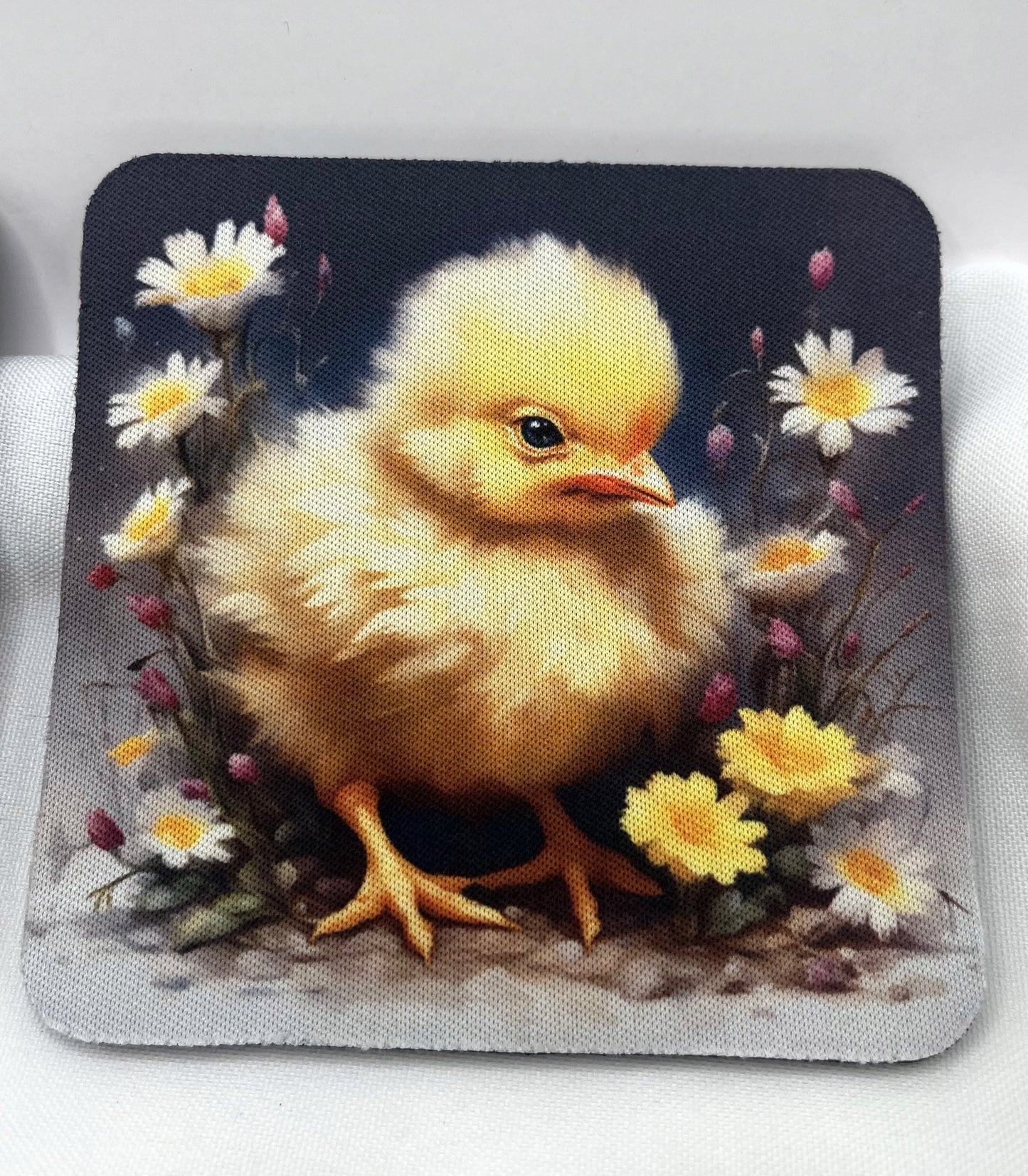Chicken & Chick Neoprene Coaster Set – Set of 4 Farmhouse Drink Coasters – Chicken Lover Gift – 4 Inch Absorbent Coasters
