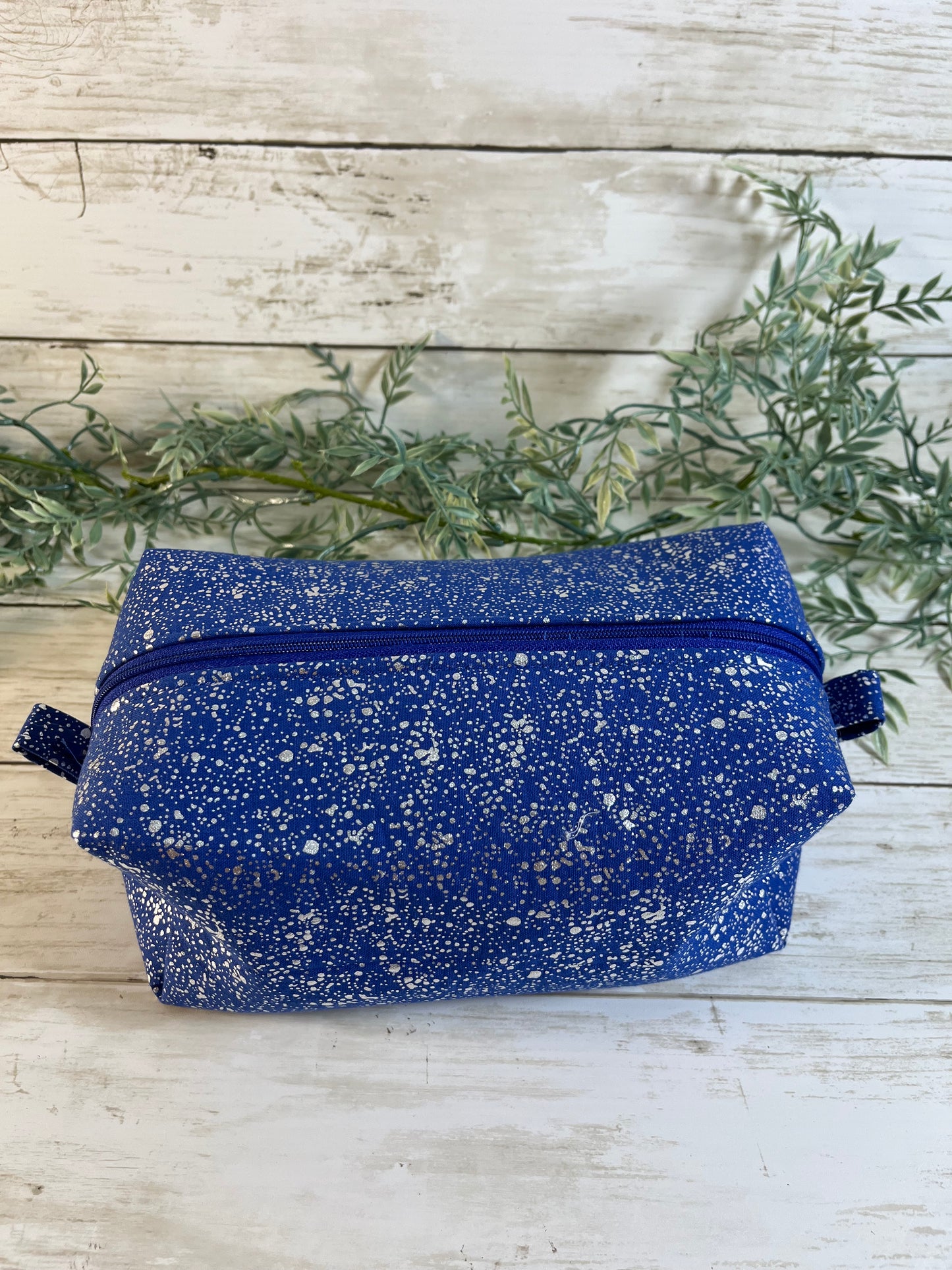 Handmade Boxy Makeup Bags | Quilted Cotton Cosmetic Pouch | Blue Floral, Strawberry, and Paw Prints | Travel Toiletry Organizer | Gift for Her
