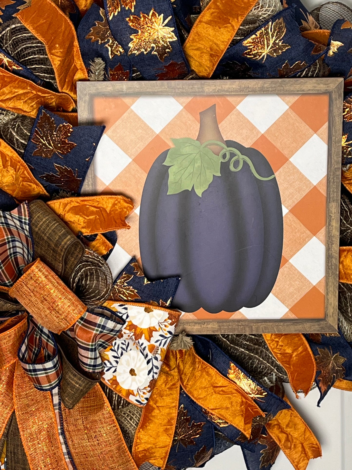 Fall Wreath, Blue, Orange, and Copper