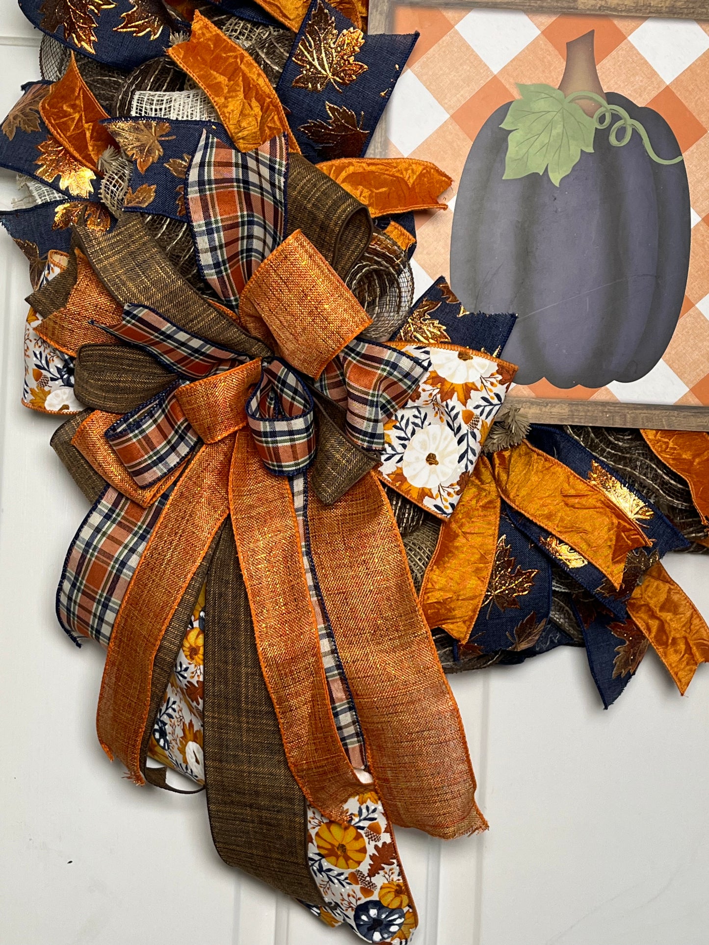 Fall Wreath, Blue, Orange, and Copper