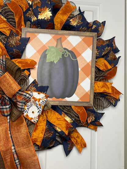 Fall Wreath, Blue, Orange, and Copper