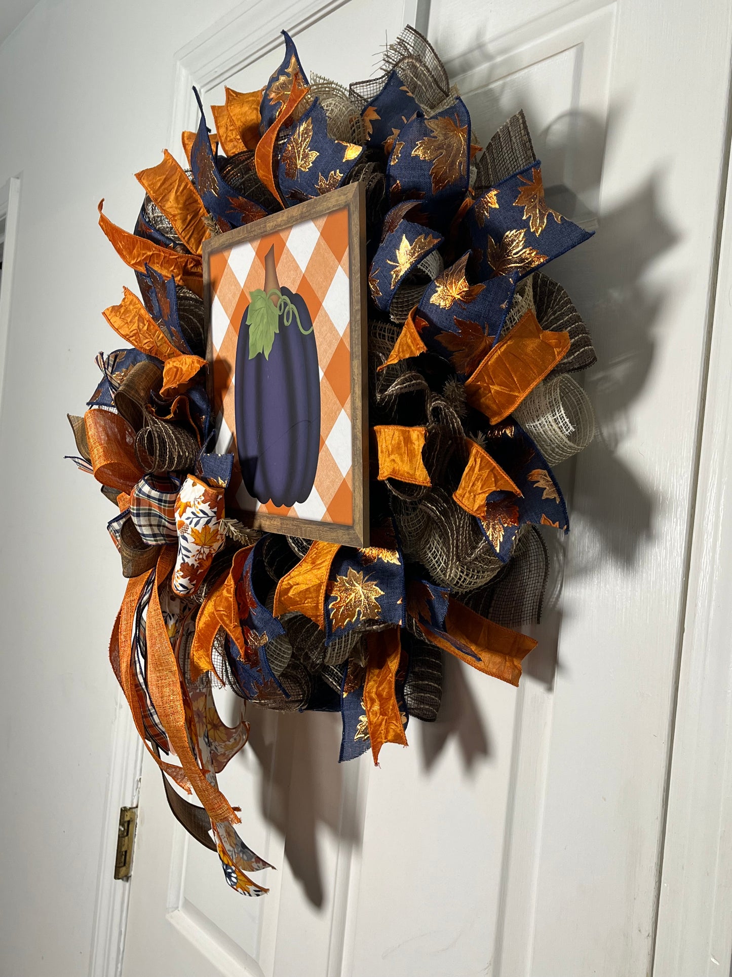 Fall Wreath, Blue, Orange, and Copper