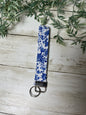 Blue and White Floral Key Fob Wristlet – Handmade Fabric Keychain, 1 Inch x 7 Inch Cotton Wristlet, Blue Pattern Key Holder for Her, Gift Idea