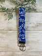 Blue and White Floral Key Fob Wristlet – Handmade Fabric Keychain, 1 Inch x 7 Inch Cotton Wristlet, Blue Pattern Key Holder for Her, Gift Idea