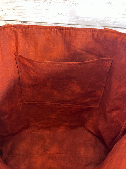 Handmade Mushroom and Sunflower Tote Bag – Autumn Floral Cotton Bag with Inner Pocket, 12” Handle Drop, Fall Botanical Reusable Market Tote