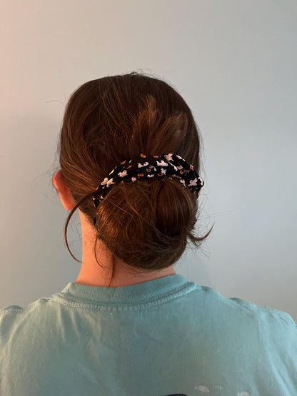 Handmade Halloween Scrunchie: Ghost & Jack-o'-Lantern Cotton Hair Tie