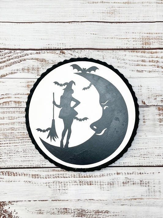 Witch Wall Decor: Halloween Wooden Sign, Braided Trim