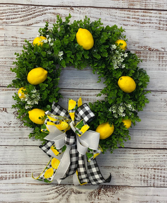 Lemon decor, Summer wreath, Everyday wreath, Lemon wreath for door, Boxwood wreath, Wreath for front door