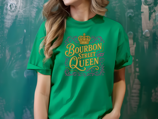 Bourbon Street Queen T-Shirt | New Orleans Mardi Gras Crown Mask Design