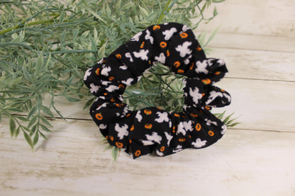 Handmade Halloween Scrunchie: Ghost & Jack-o'-Lantern Cotton Hair Tie