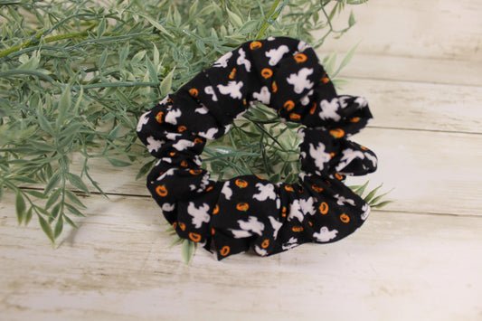 Handmade Halloween Scrunchie: Ghost & Jack-o'-Lantern Cotton Hair Tie