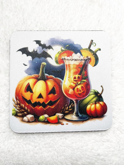 Halloween Neoprene Coaster Set: Spooky Drinkware, Party Decor