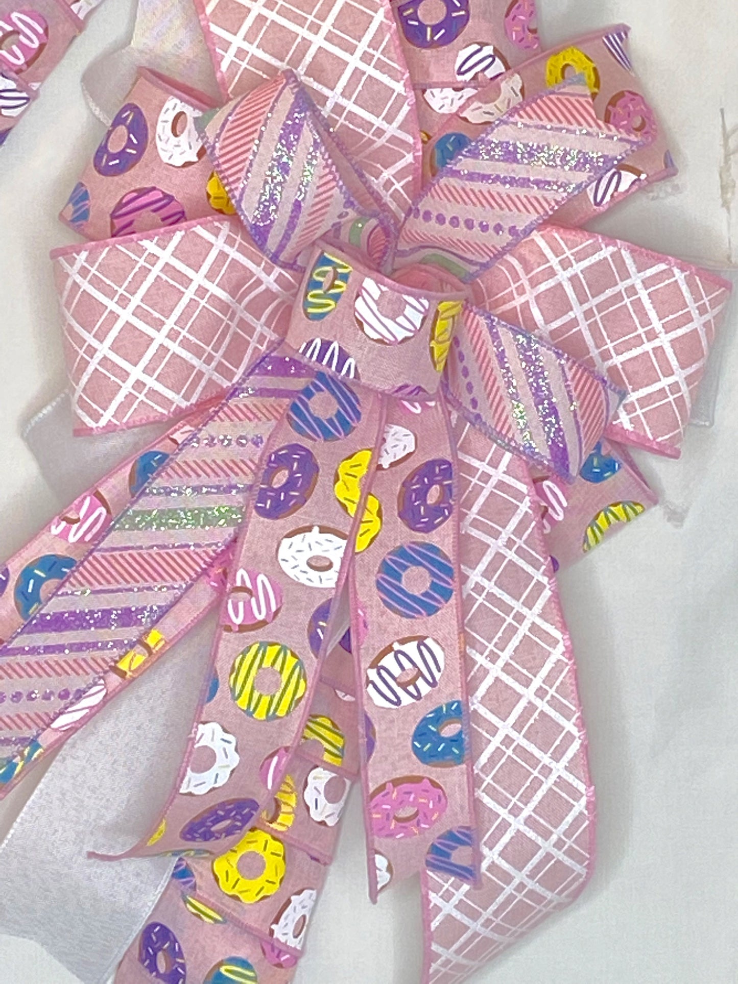 Candy cane door hanger, Donut theme decor, Pink candy cane, Candy land decor.  Pink and white Christmas door decor.