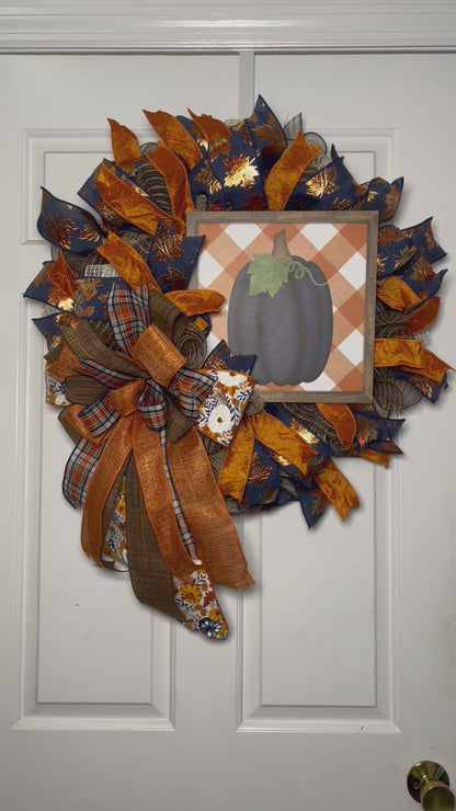 Fall Wreath, Blue, Orange, and Copper